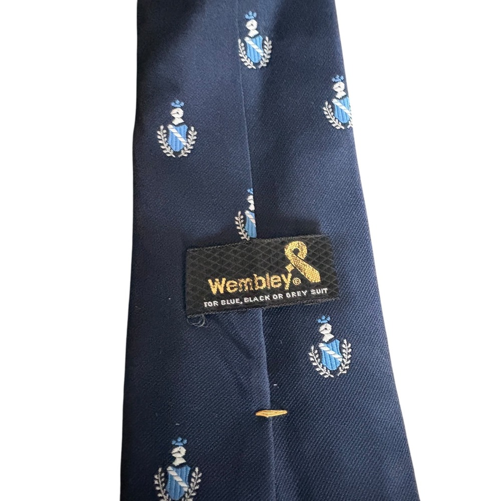Vintage Wembley Navy Heraldic Crest Necktie Blue Pattern 57" x 4" Classic Retro - Picture 5 of 5